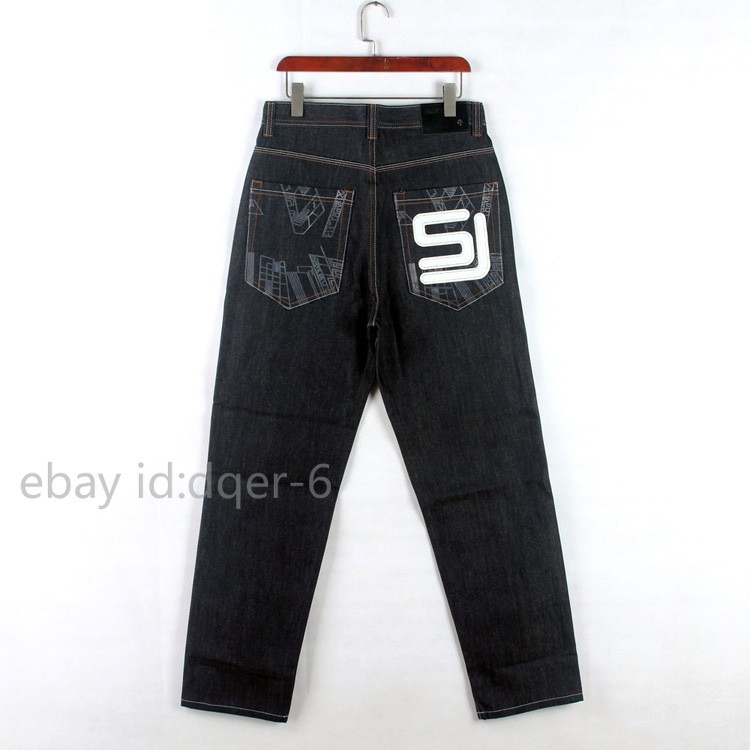 New Men’s Black Jeans Denim Baggy Loose Casual Pants Trousers Hip-Hop W30-W42
