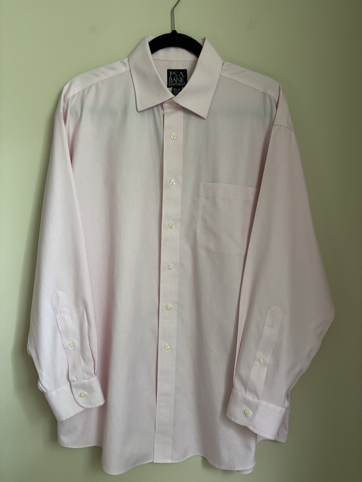 Jos. A. Bank Traveler Collection Mens Dress Shirt 16.5-33 Pink/ White Stripe