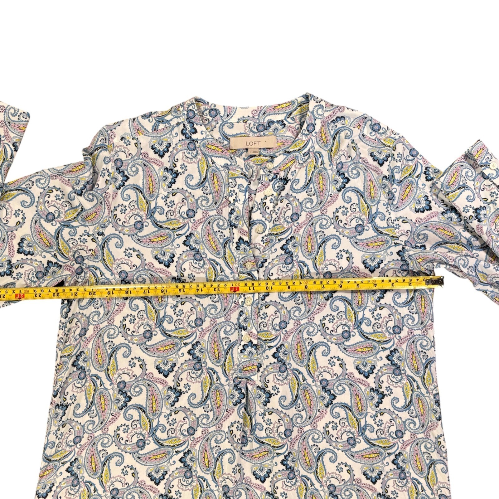 LOFT Womens Paisley Henley Blouse Multi-Color Long Sleeve Rayon Top Size M