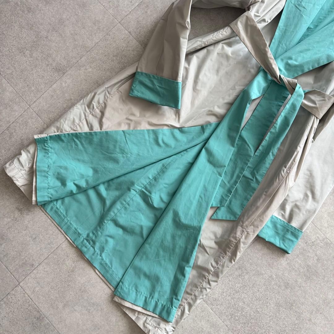 Max Mara Reversible Spring Coat, Polyester, Light Gray and Verdigris, Size XS