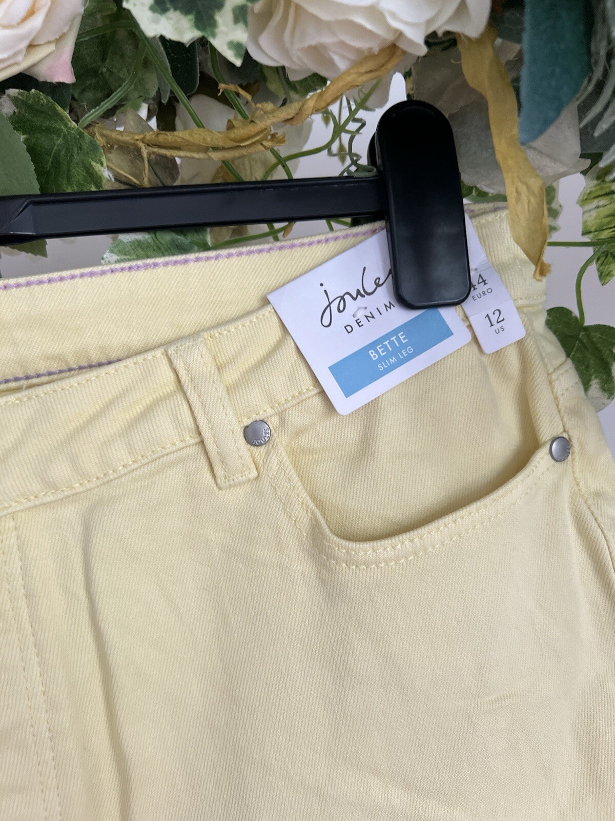 JOULES Bette Jeans Size 20 Lemon Yellow Denim Slim Straight Cropped Leg NEW