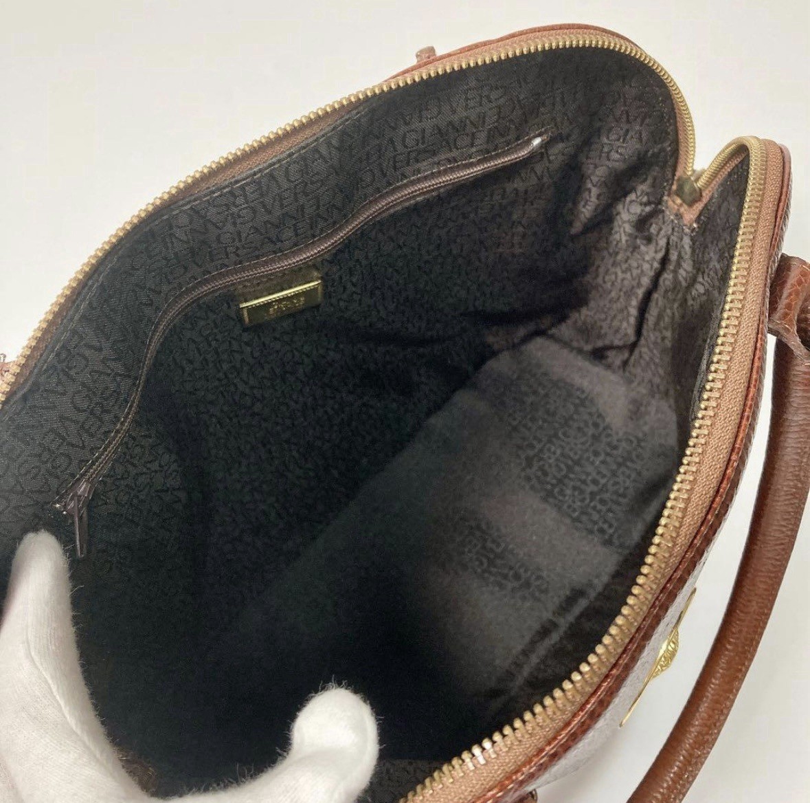 Versace Leather Tote Bag Brown Vintage Classic Medusa Elegant