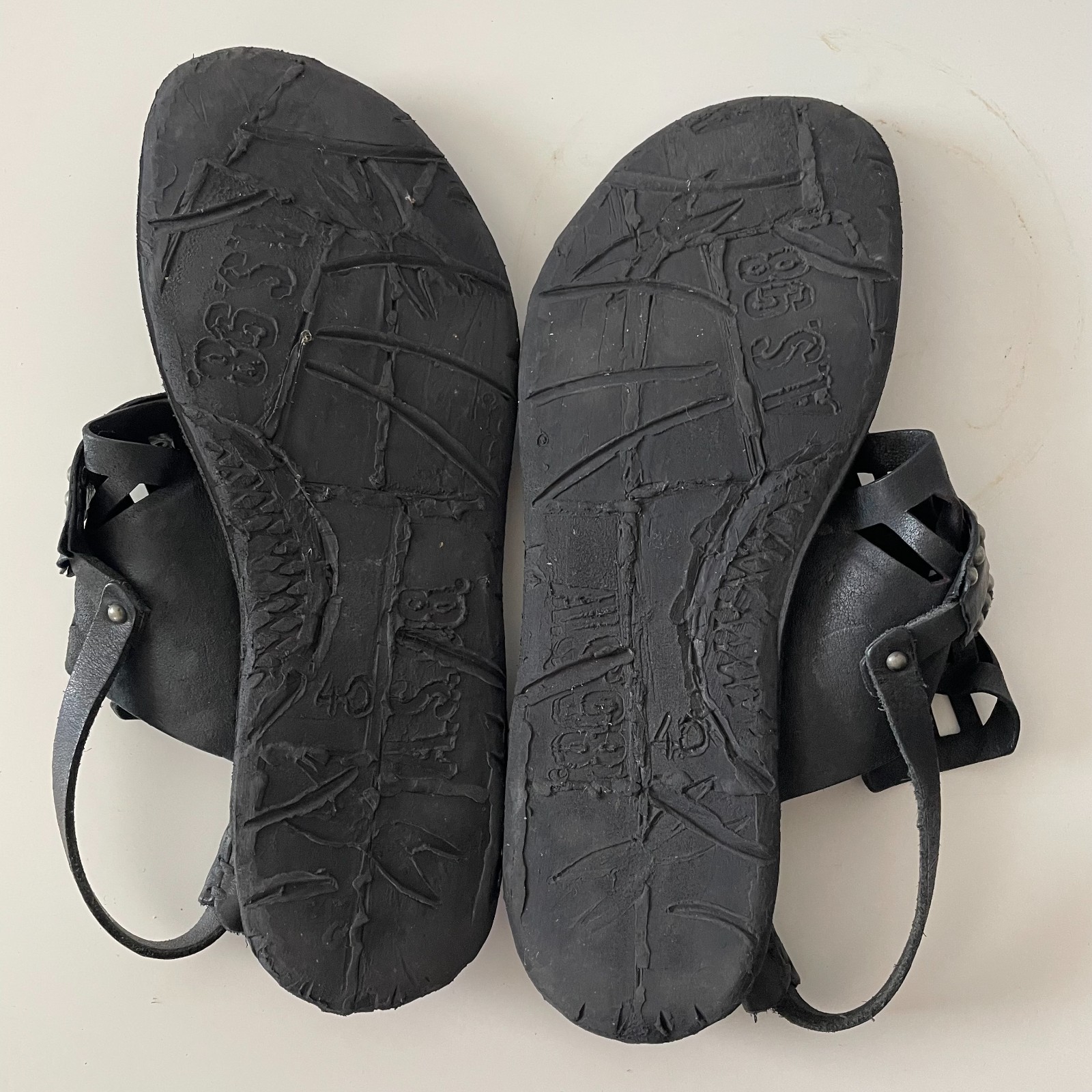 A.S.98 Black Leather Gladiator Sandals Studded Ankle Strap Women EU 40 US 9-9.5