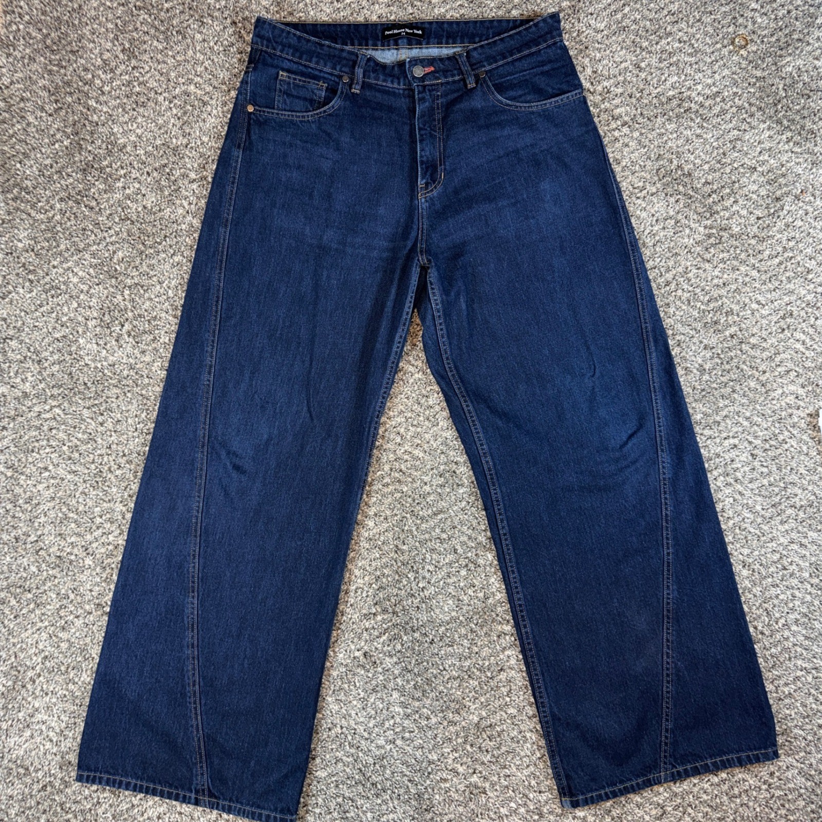 Pool House New York Size 34×32 Twisted Tokyo Raw Indigo Denim Wide Leg Jeans