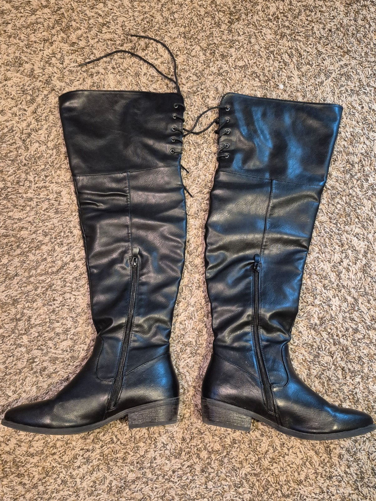 Dream Pairs Womens PU Block Heel Over The Knee High Boots Black Size 8.5