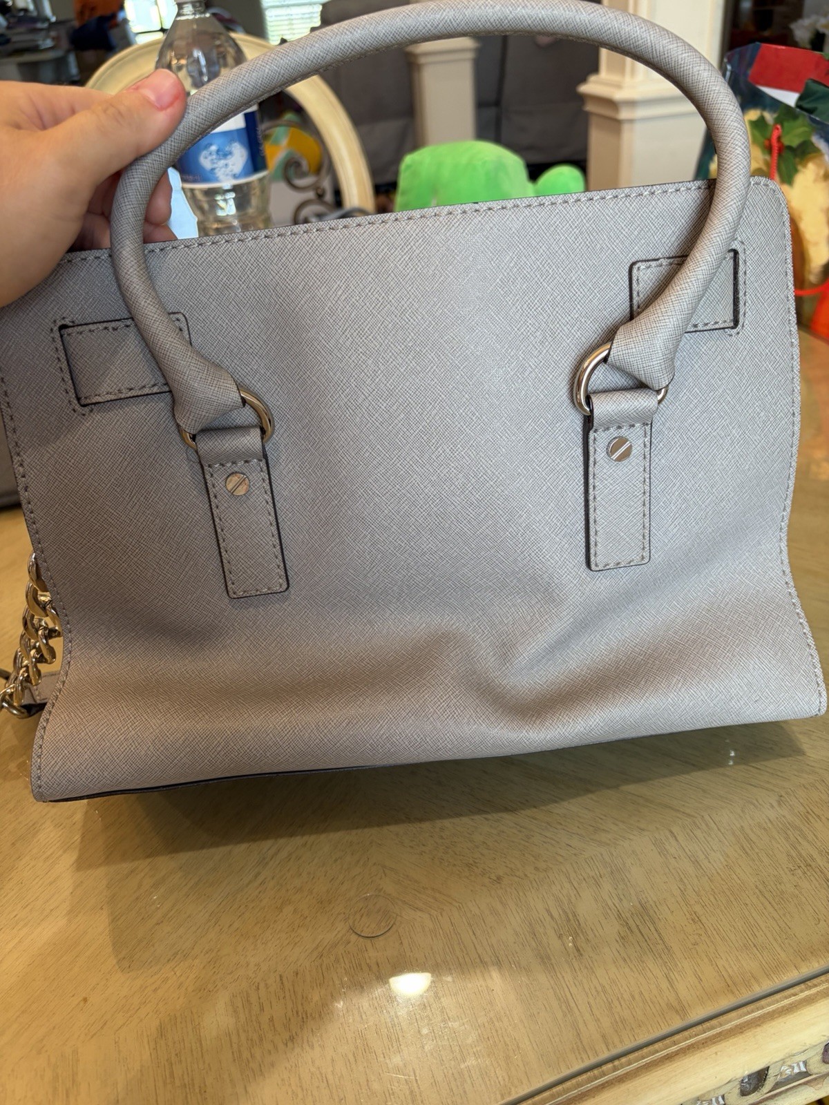 Michael Kors Gray Hamilton Satchel Top Handle MK Padlock Lock Silver Hardware