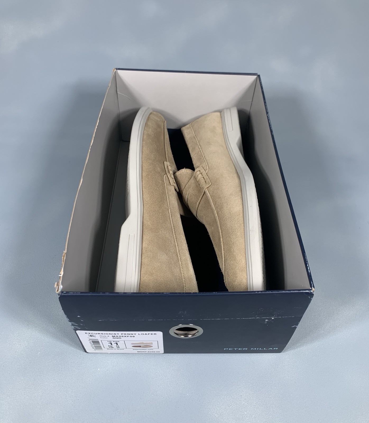 Peter Millar Crown Crafted Excursionist Penny Loafer Sand MF25XF09 Men’s 11