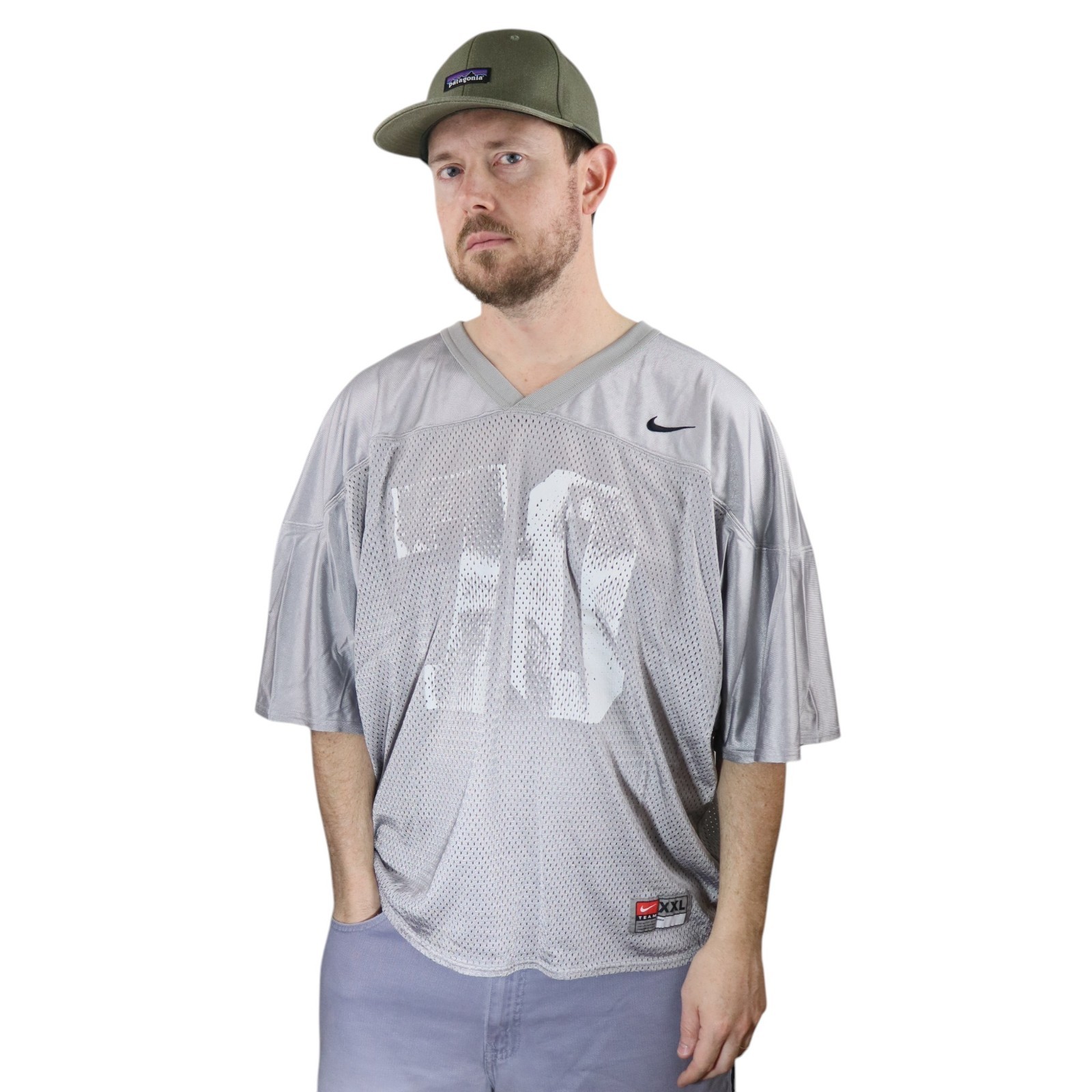 Nike Practice Mesh Football Silky Dazzle Jersey Mens XXL/XL Silver Vtg 90s Y2K