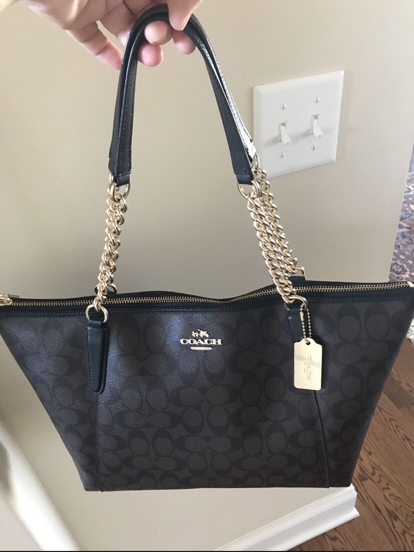 Coach Ava Chain Tote in Signature Brown/Black