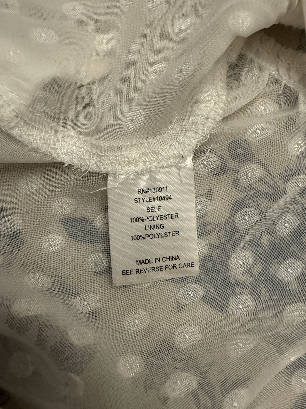 DANIEL RAINN Sheer White Blouse Roll Tab Sleeve MED Pockets Polka Dot Lace STAIN
