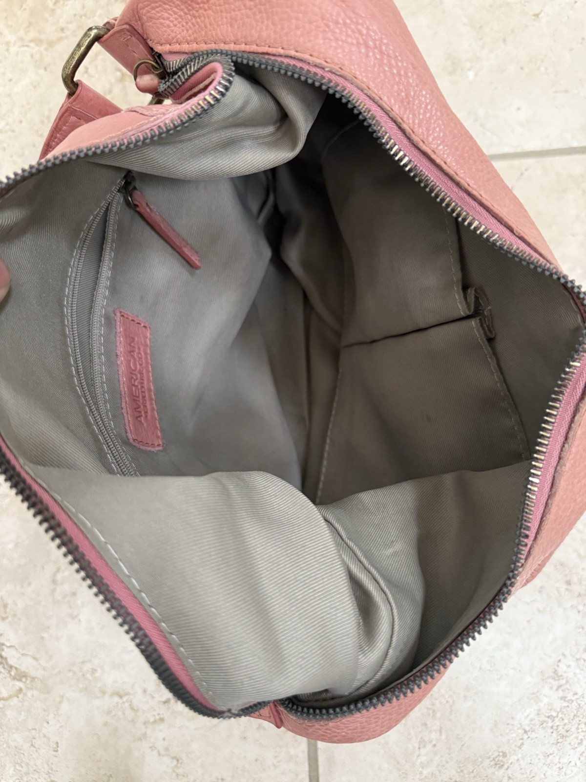 American Leather Co Shoulder Leather Handbag Pink 10×14 Vintage Good Condition