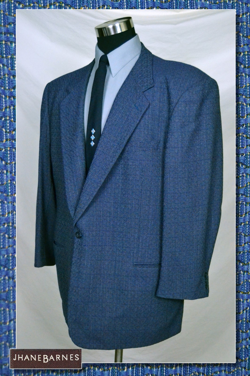 Vintage Royal Blue Wave Jacket with Big Shoulder Pads (Size 48R) By Jhane Barnes