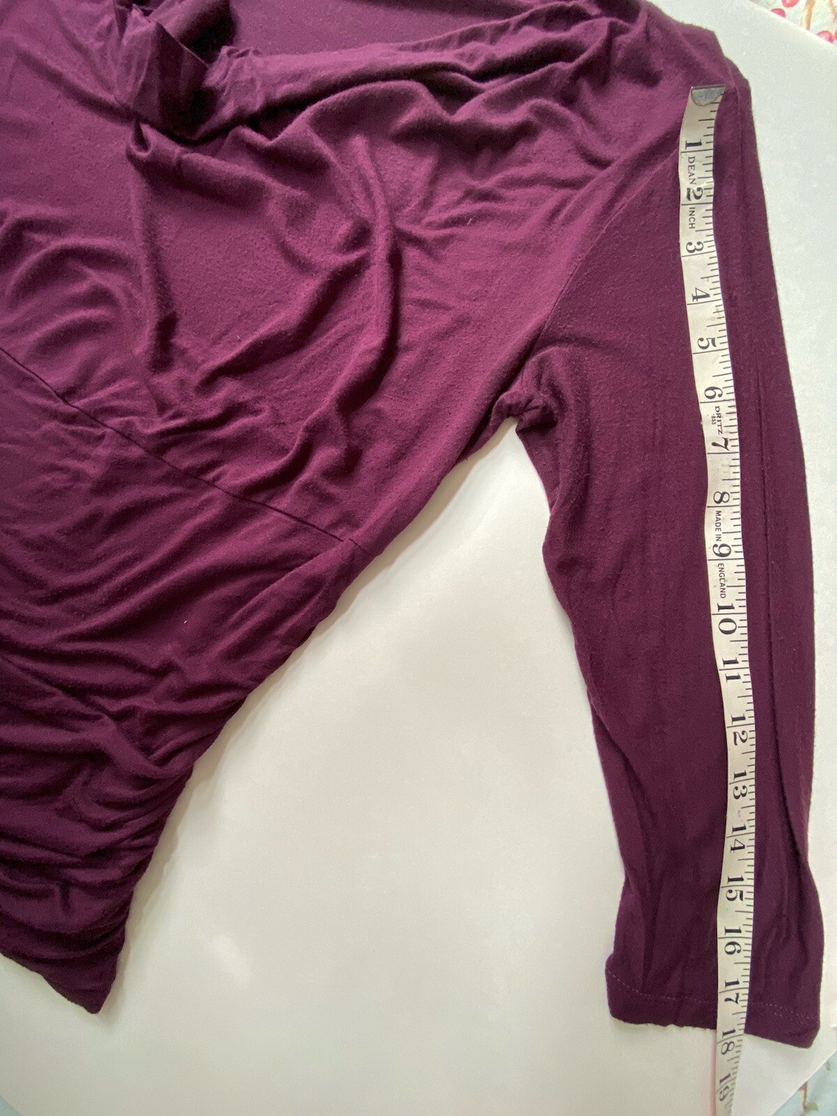 Green Envelope Top XL, Purple Magenta 3/4 Sleeves, Cowl 95% rayon 5% Spandex US