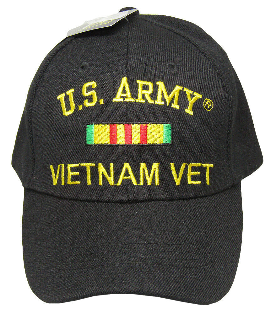U.S. Army Vietnam Vet Veteran Black Ribbon Embroidered Cap Hat (LICENSED)