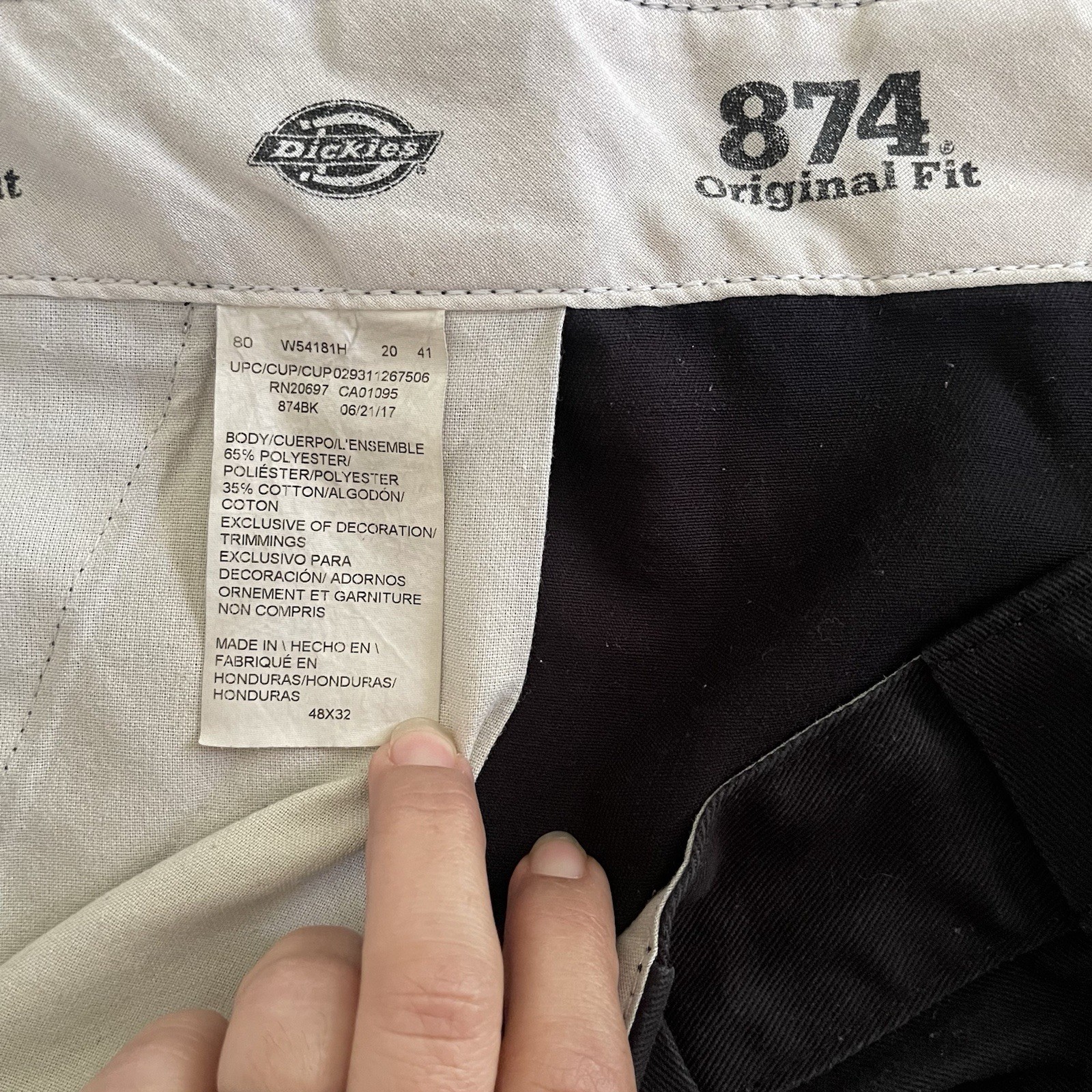 Dickies Men Black 874 Original Fit Flat Front Work Pants Size 48×32