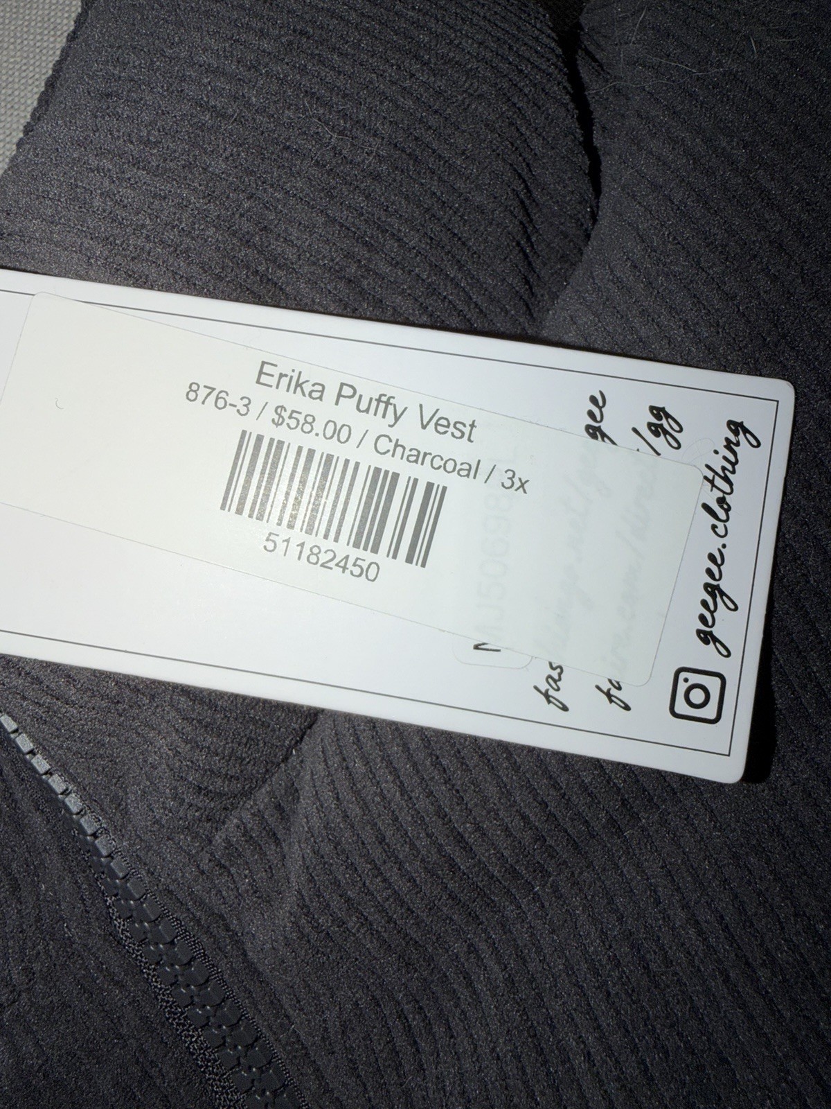 GeeGee Erika Puffy Vest Charcoal Grey Corduroy Puffer Sleeveless Vest Womens 3X