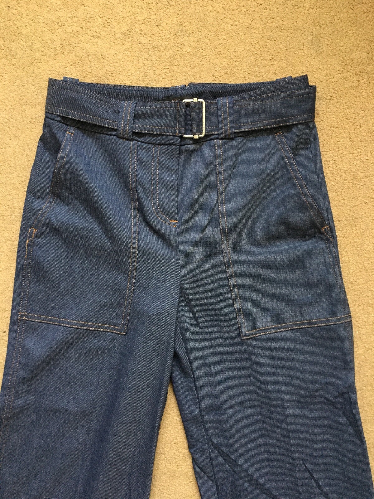 Next Women’s Indigo Denim Wide Crop Stretch Blue Trousers, UK8 Long, L25″, £42