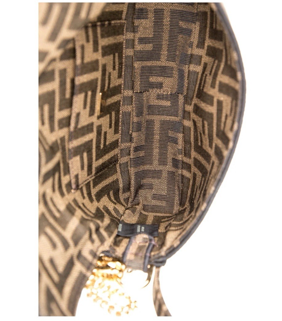 Fendi Zucca FF Monogram Brown/Black Small Shoulder Bag Chain Detachable Strap