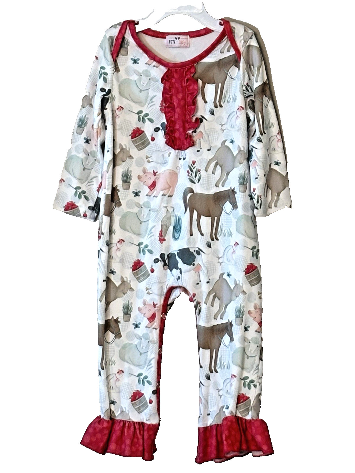 Pete + Lucy Farm Animal Apple Print Romper 18-24M Ruffle Boutique Outfit