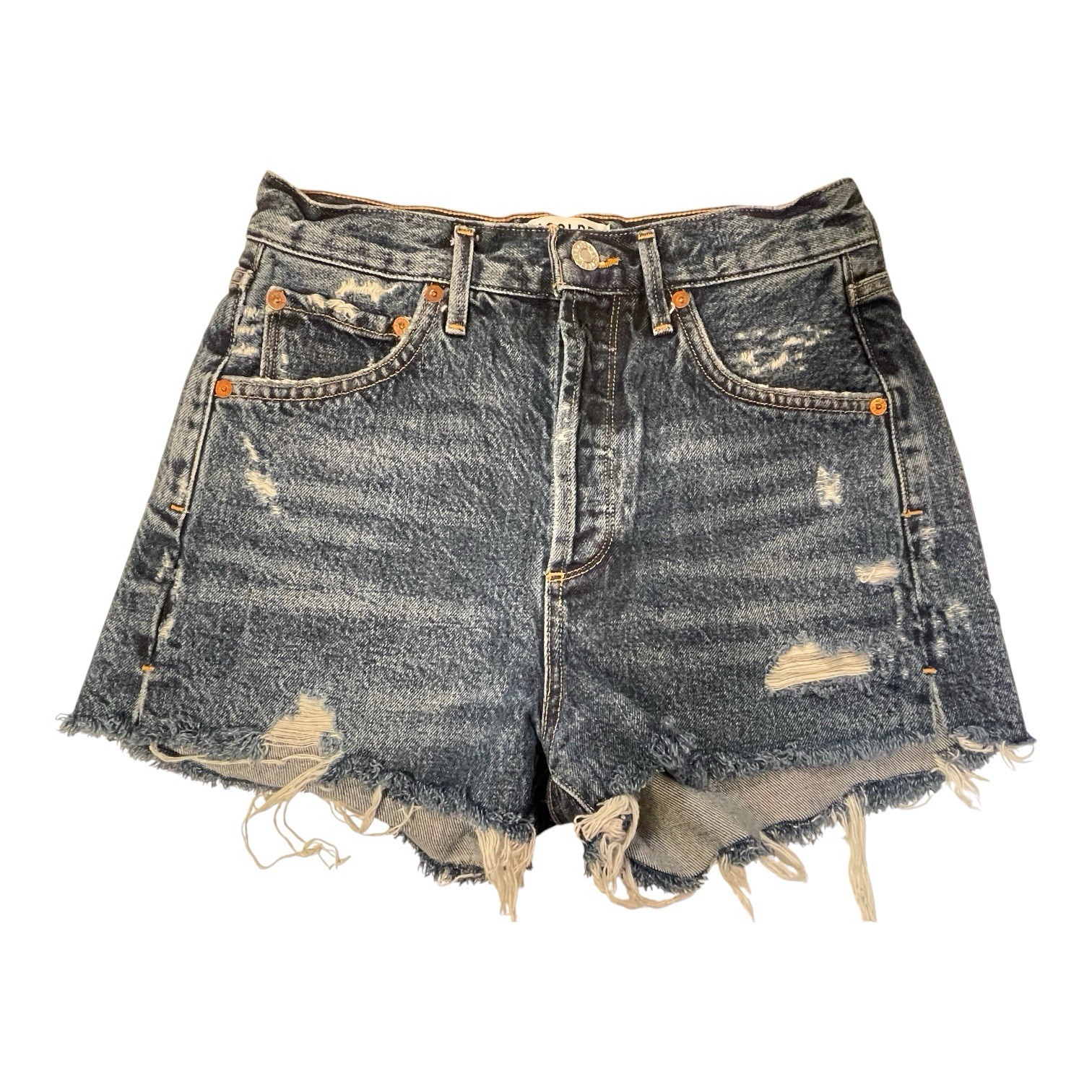 Agolde Jaden HI Rise Cut Off Jean Distressed Button Fly Side slits Shorts sz 25
