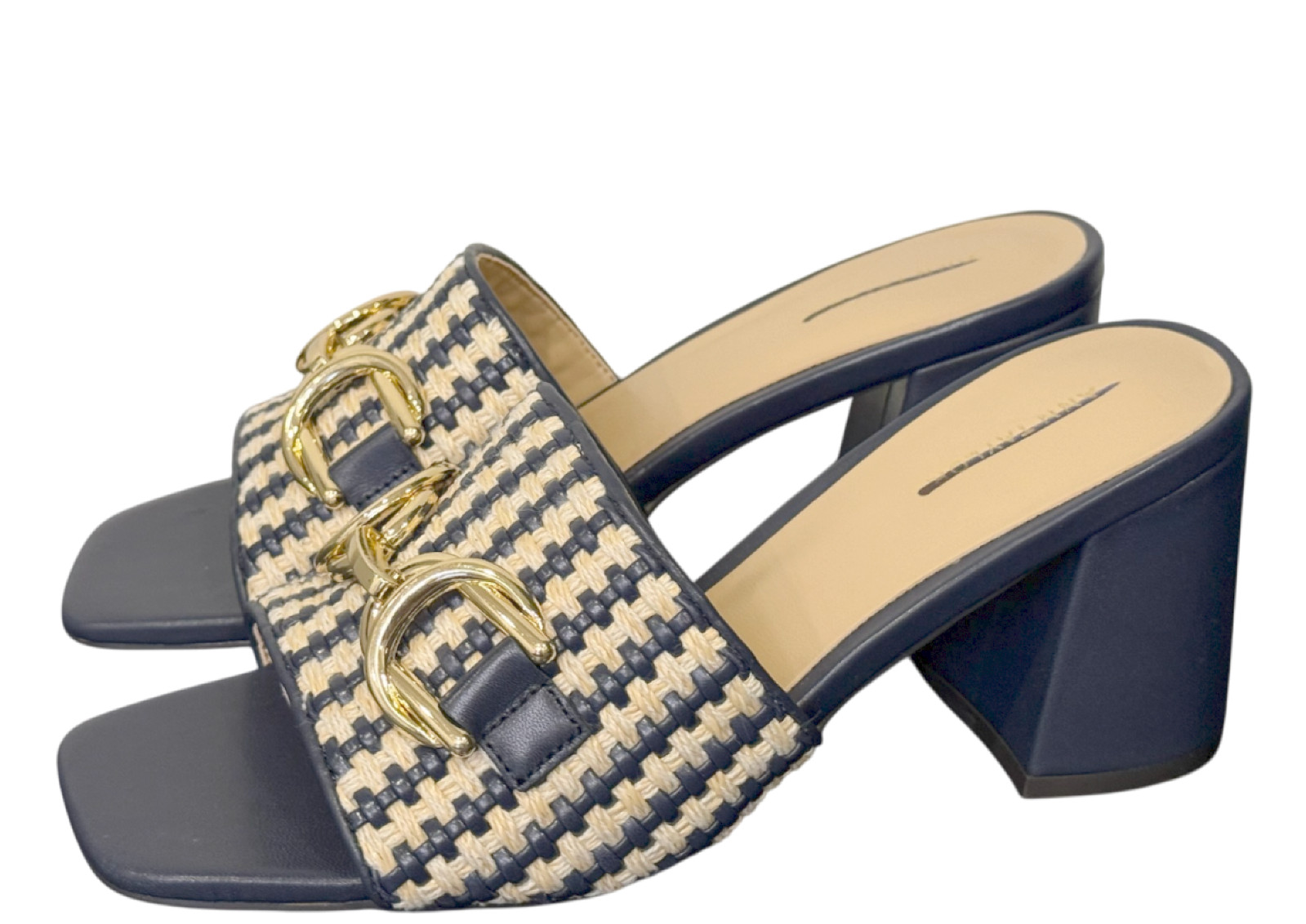 ANN TAYLOR NIGHT SKY CHAIN WOVEN LEATHER BLOCK HEEL STRAW SANDALS HEELS SHOES 7