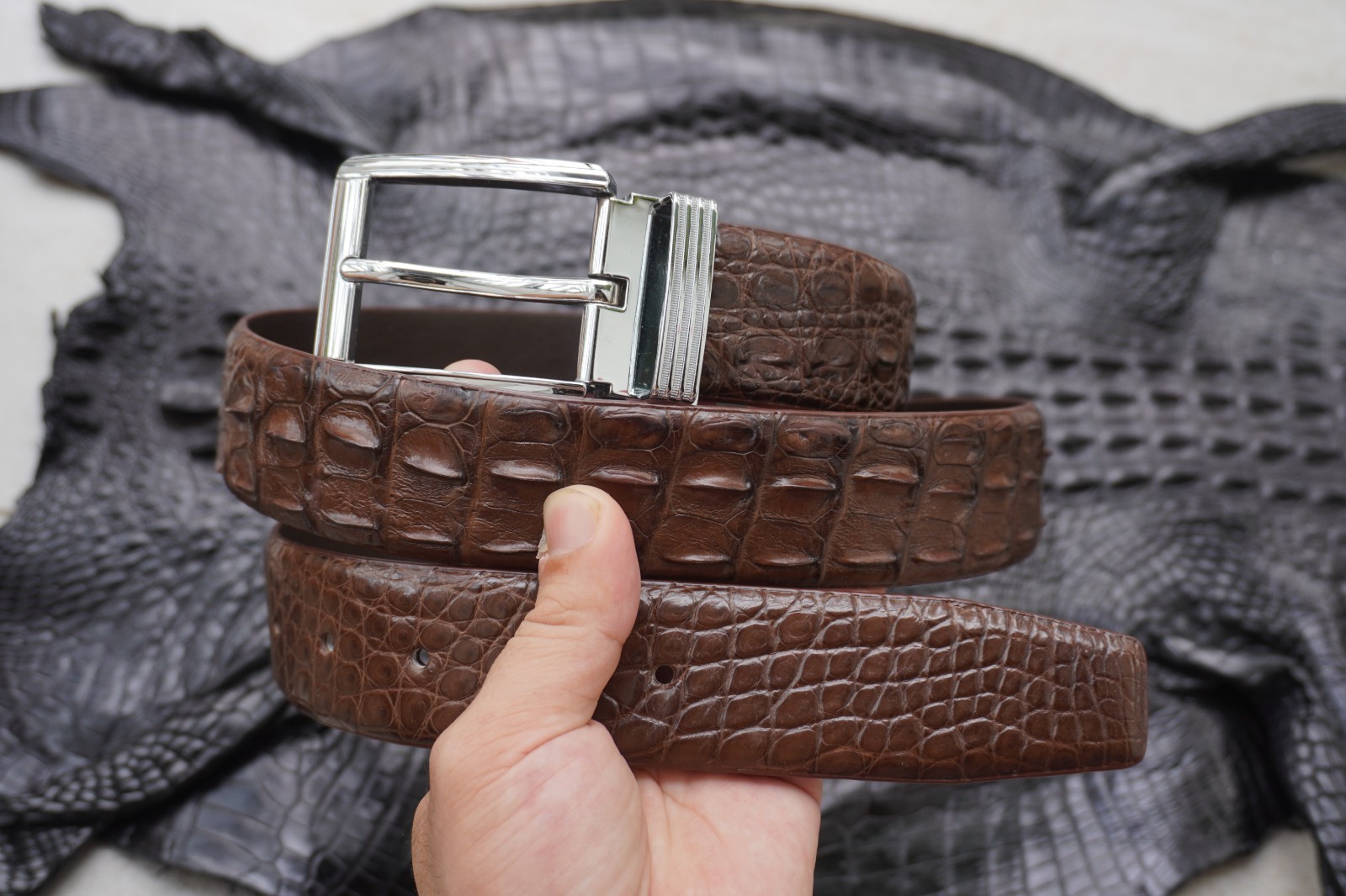 Brown Genuine CROCODILE Hornback LEATHER Skin Men’s Belt W 1.3 inch #M20