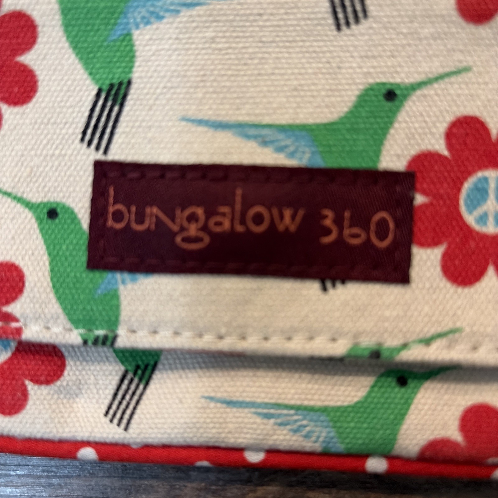 Bungalow 360 Green Hummingbird & Red Flower Print Peace Wristlet Bag Purse