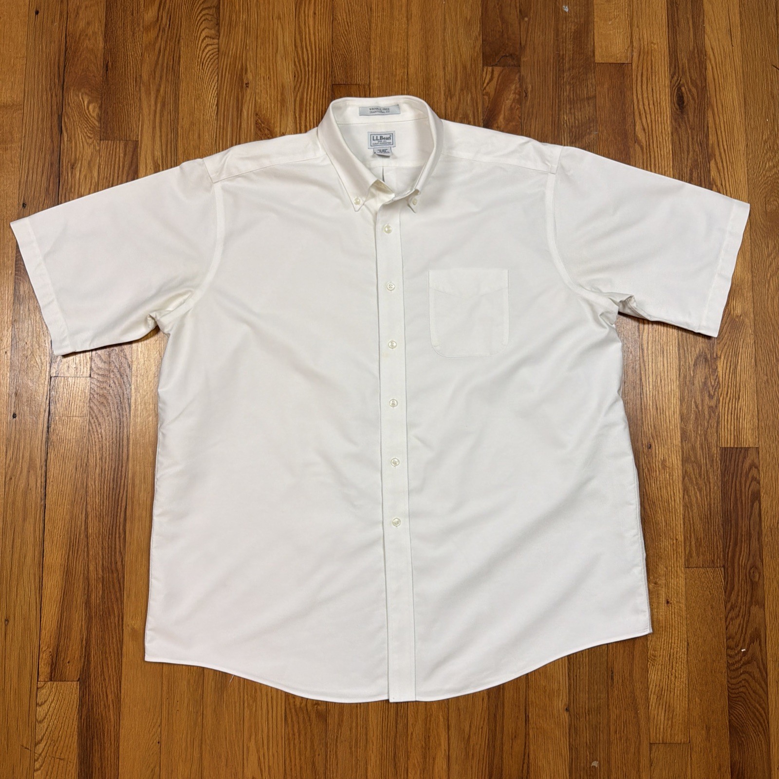 LL Bean Oxford Shirt Mens 18 Reg White Wrinkle Resistant Cotton Casual Classic