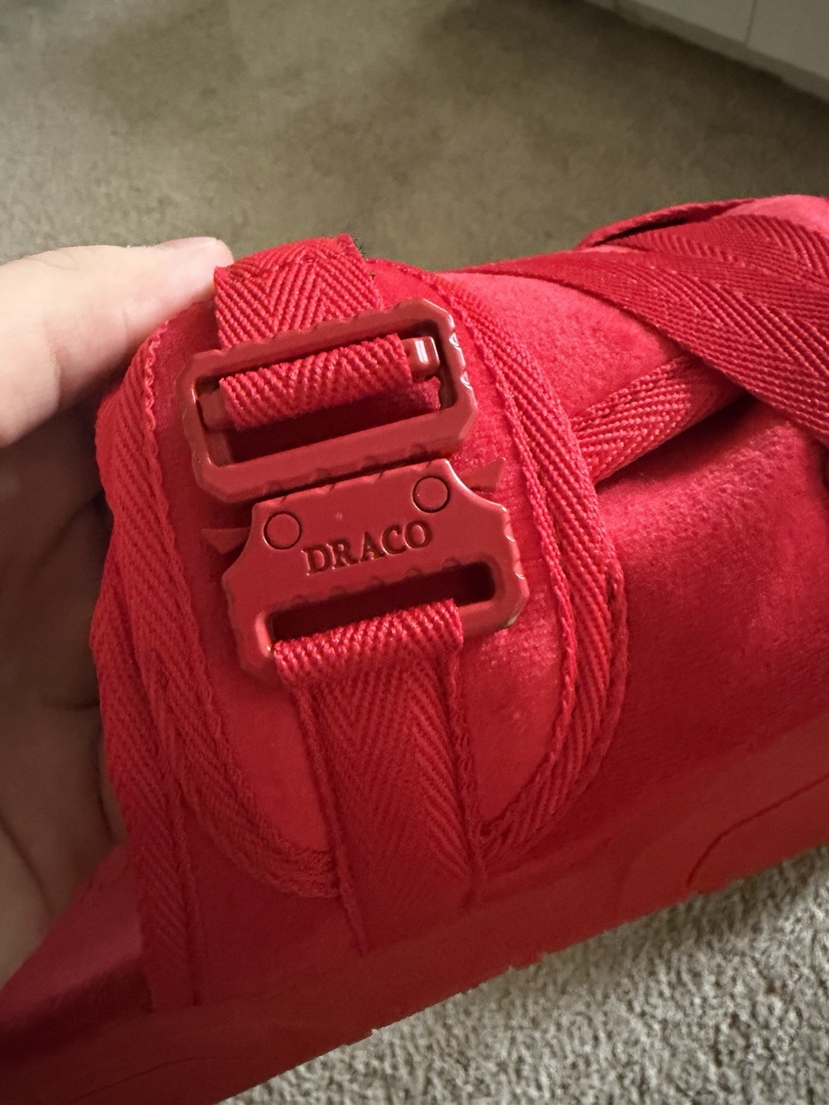DRACO Men’s Red Slide Sandals Buckle Closure Logo Accent Size 11
