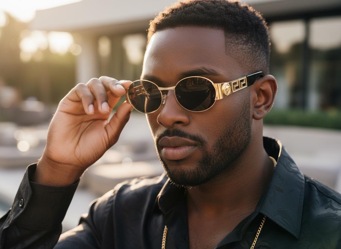Classic Retro Hardcore Hip Hop Rapper Pimp SUNGLASSES Oval Gold Frame Dark Lens