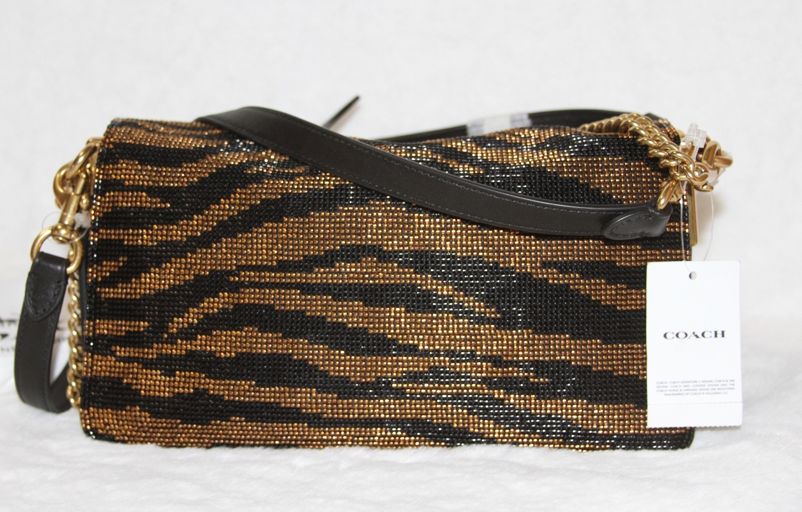 NWT COACH Beaded Tiger Tabby Shoulder Bag 26 Crossbody Purse Limited Edition