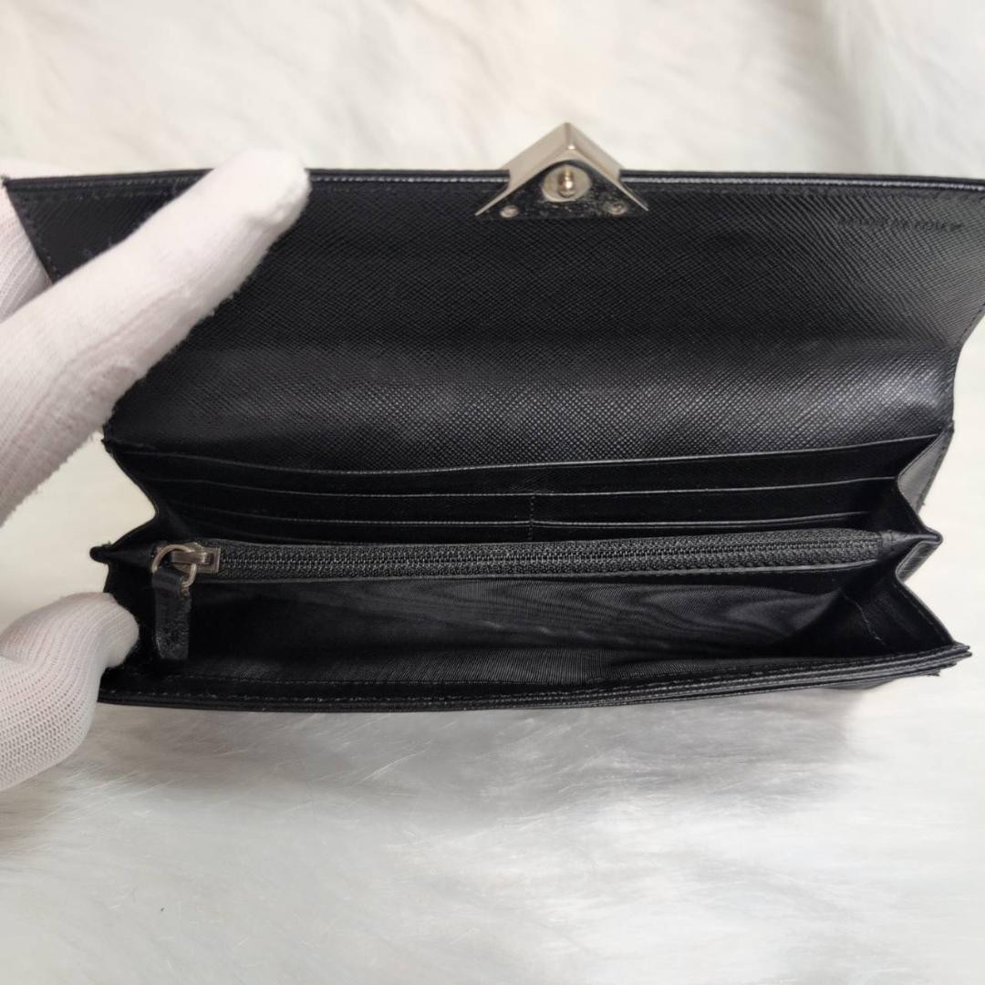 PRADA Triangle Logo Plate Nylon Leather Bi Fold Long Wallet 1M1037