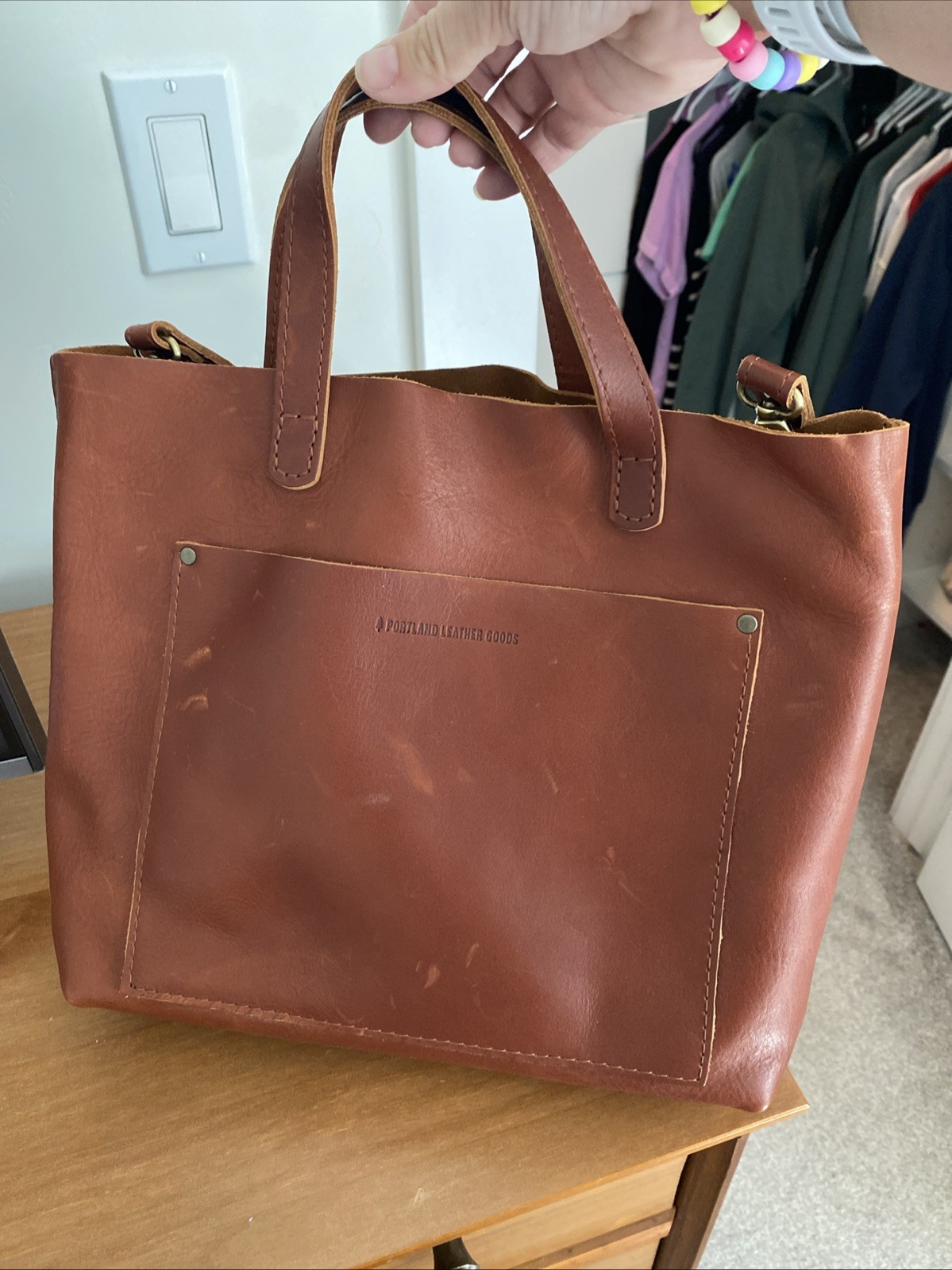portland leather goods crossbody Medium tote- Cognac