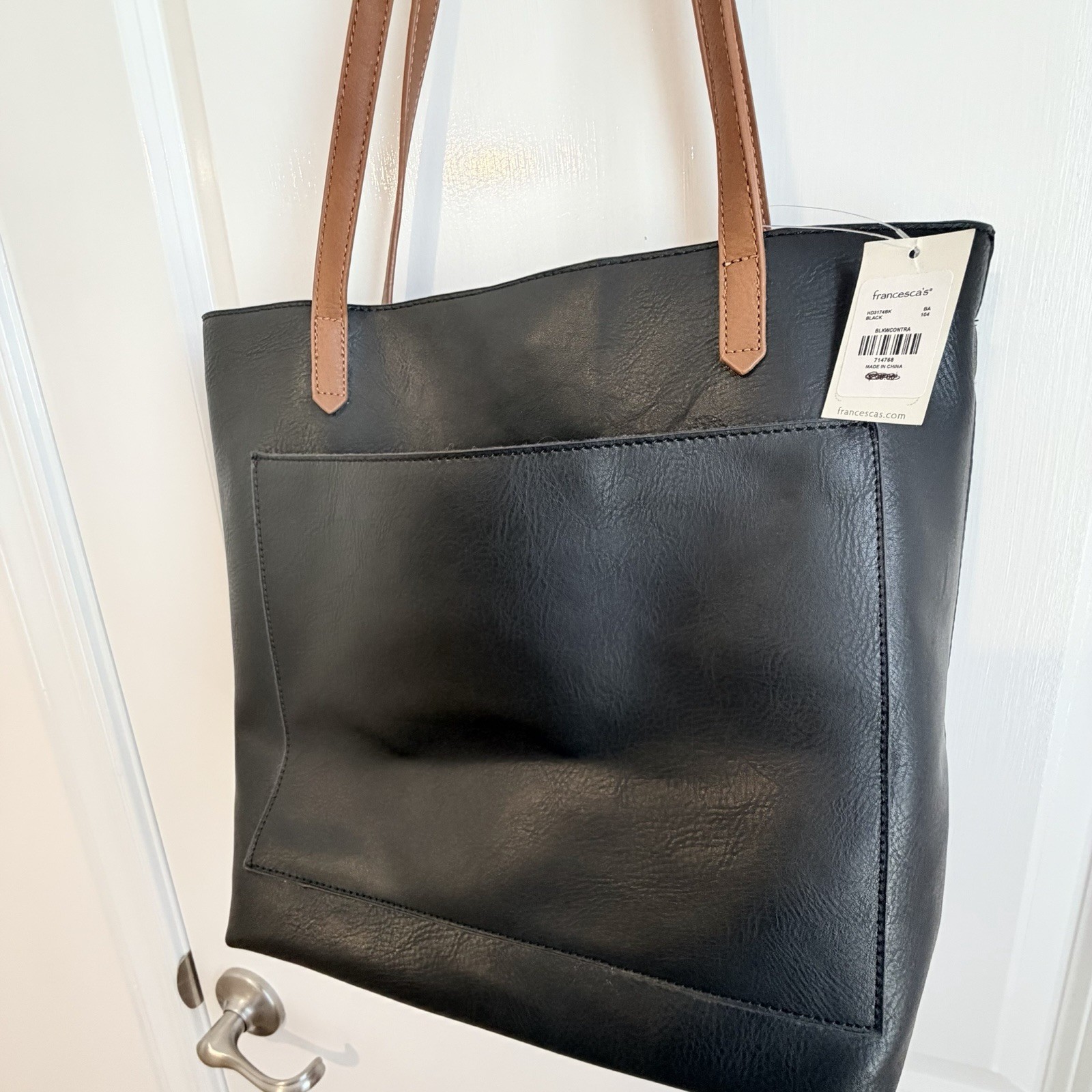 NWT Francesca’s Black Tote Bag Large Shoulder Purse w/ Crossbody Strap