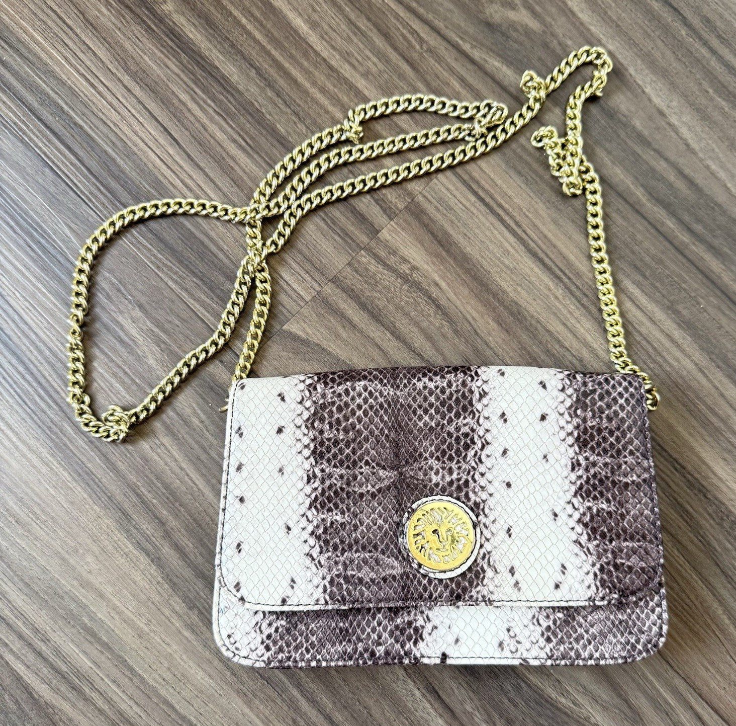 Anne Klein Snake Print Chain Strap Crossbody Bag Flap Magnetic Closure