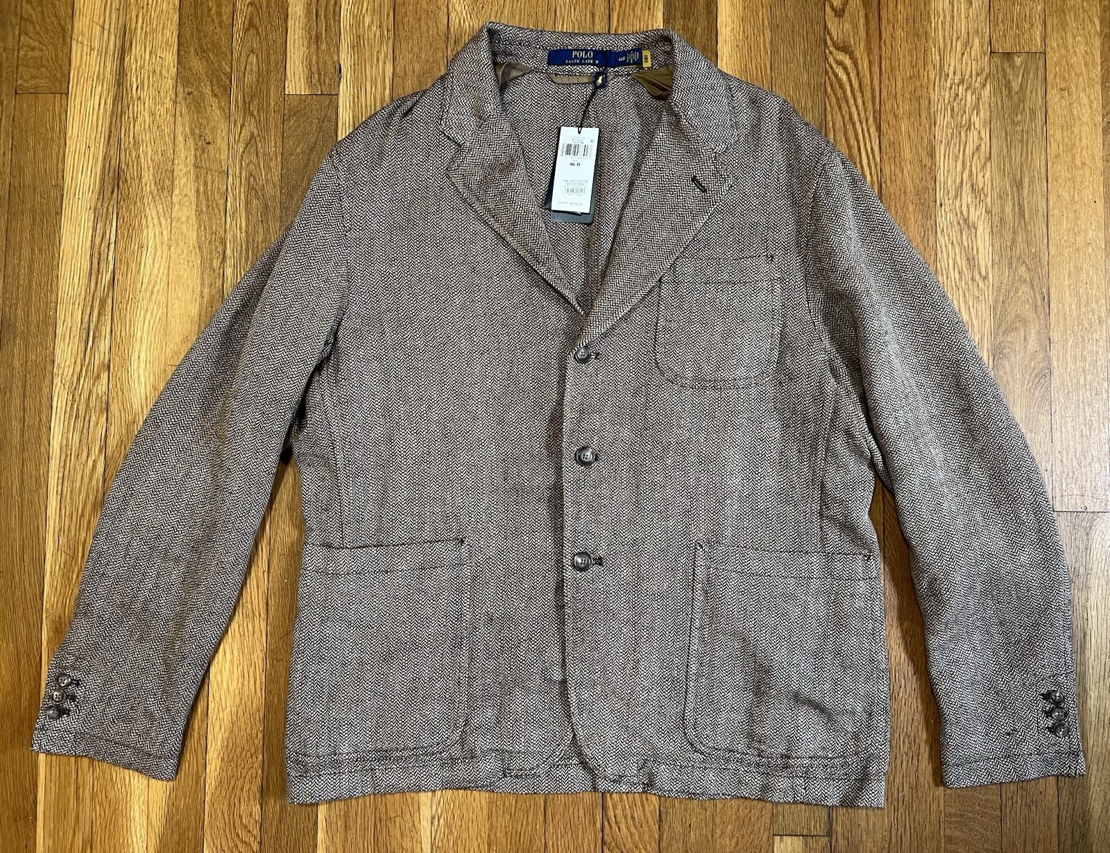 NWT Polo Ralph Lauren Herringbone 100% Cotton Blazer Modern Fit Size 46R