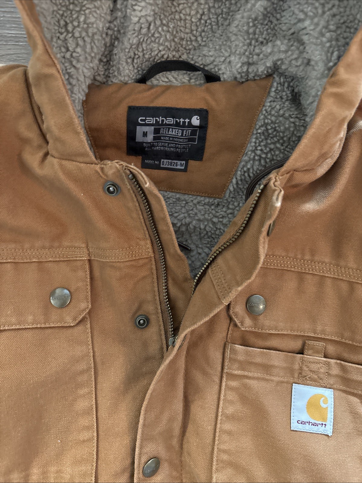 Carhartt Washed Duck Sherpa-Lined Brown Utility Jacket Men’s Size Medium