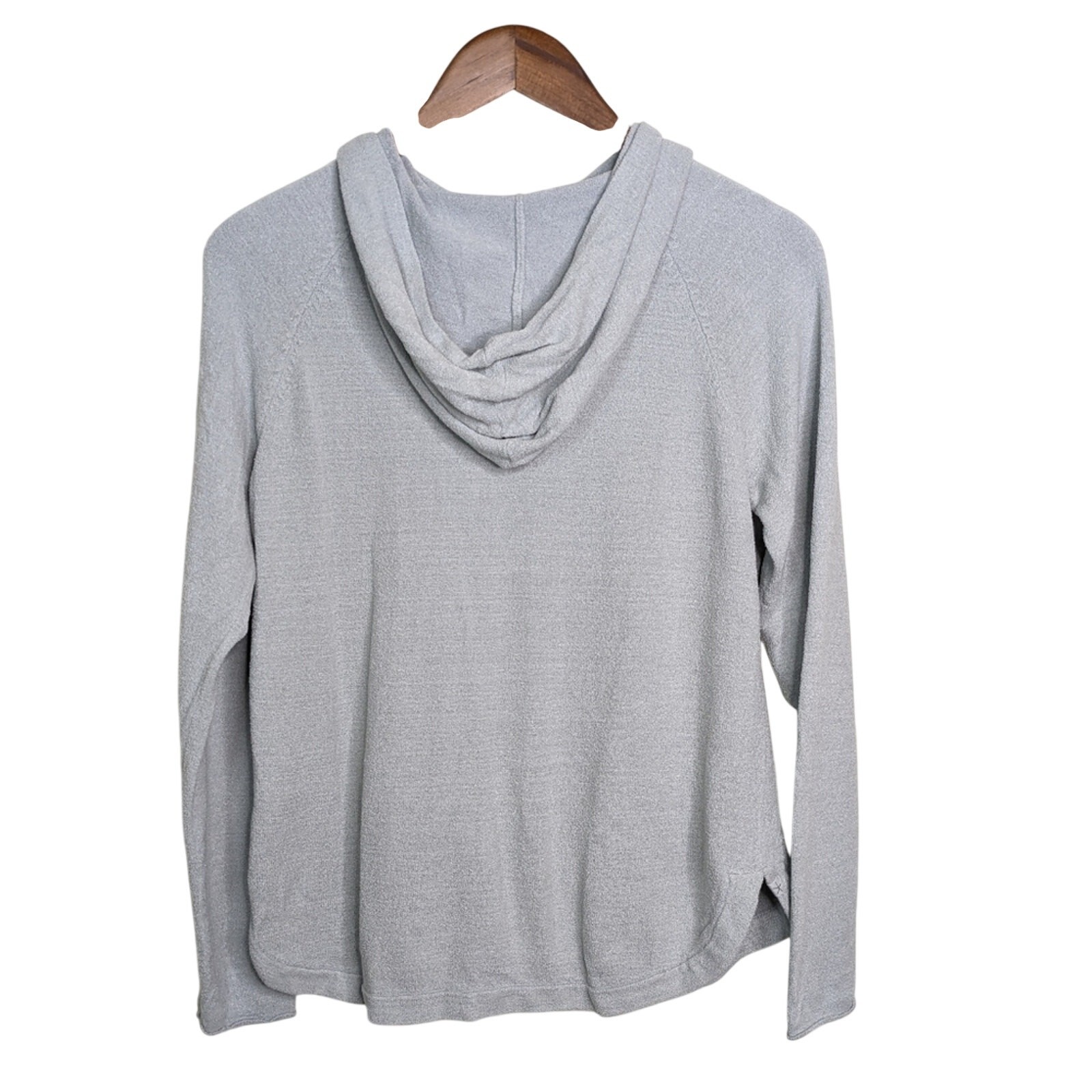 Barefoot Dreams CozyChic Ultra Lite Ribbed Cuff Hoodie Sweater Small Gray