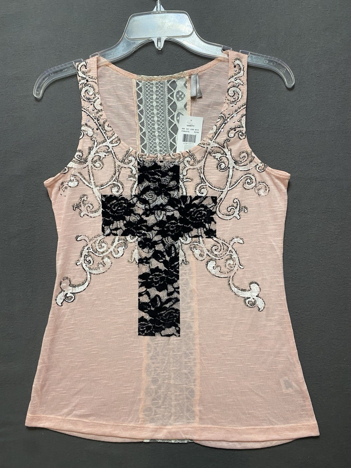 Vanity Blush Pink Tank with Lace Size S NWT