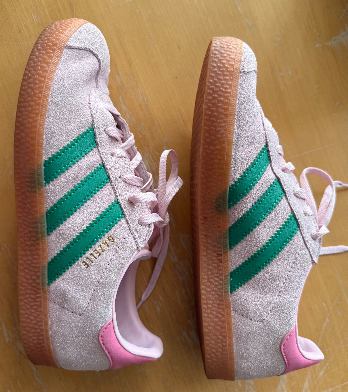 Adidas Gazelle Bold True Pink Green suede, US W 7.5 or Big Kids 5, eur 37 1/3