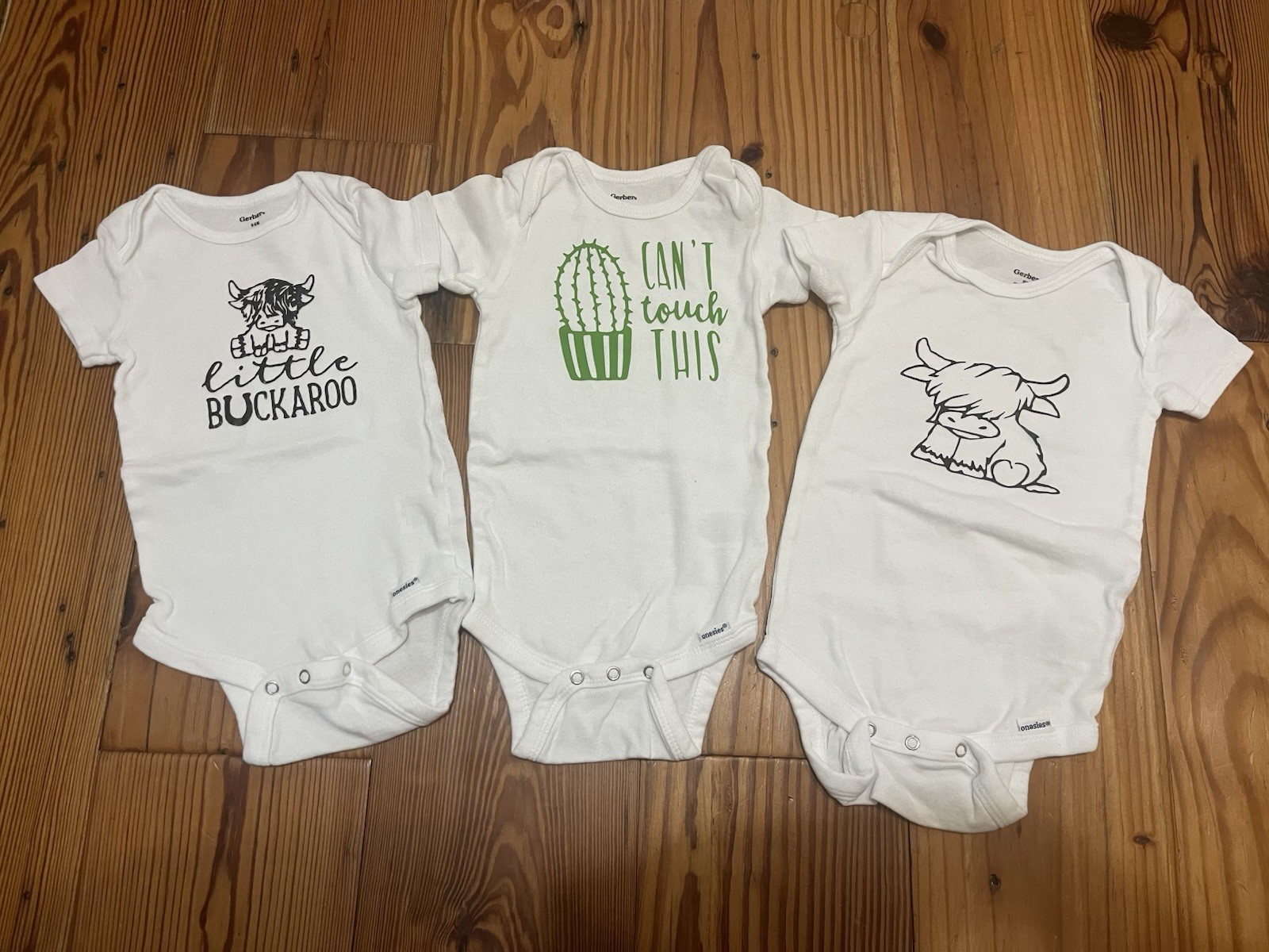 Lot of 3 One Piece Outfits, 6-12 Months – Hyland Cow, Cactus – Gender neutral