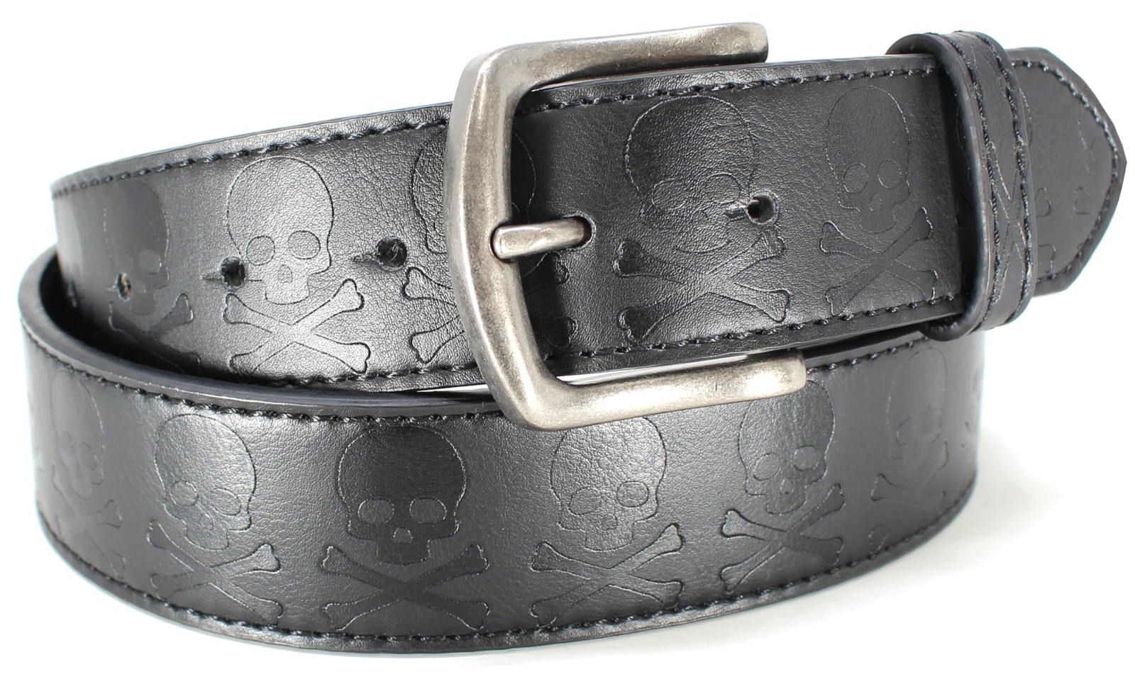 BC Belts Skull and Bones Leather Belt Strap Medium (32-34″ Waist), Black