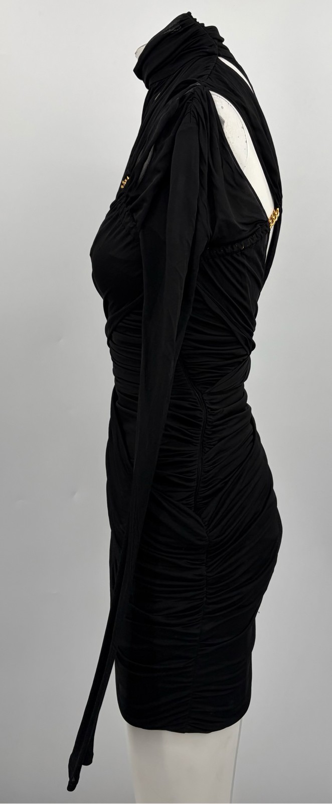 Emilio Pucci FW 2014 Black Mesh Long Sleeve Cut-Out Chain-Link Mini Dress sz 4