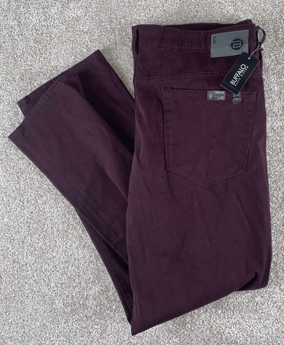 Buffalo David Bitton Jeans Ash X Slim Stretch Cotton 42×32 Maroon NWT MSRP $109