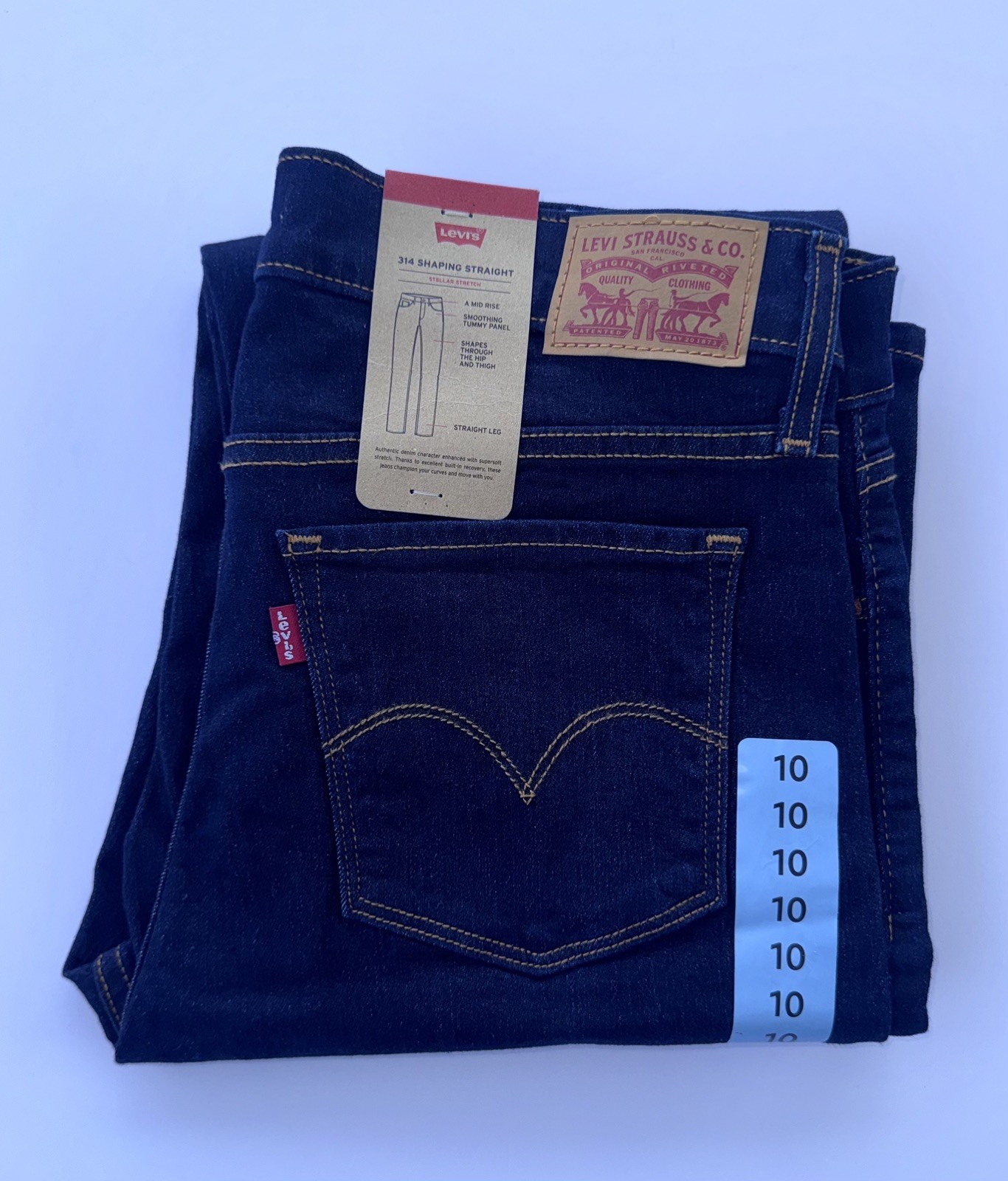 Women Levi’s 314 Shaping Straight Jean Stellar Stretch Dark Wash Blue 30×32 NWT