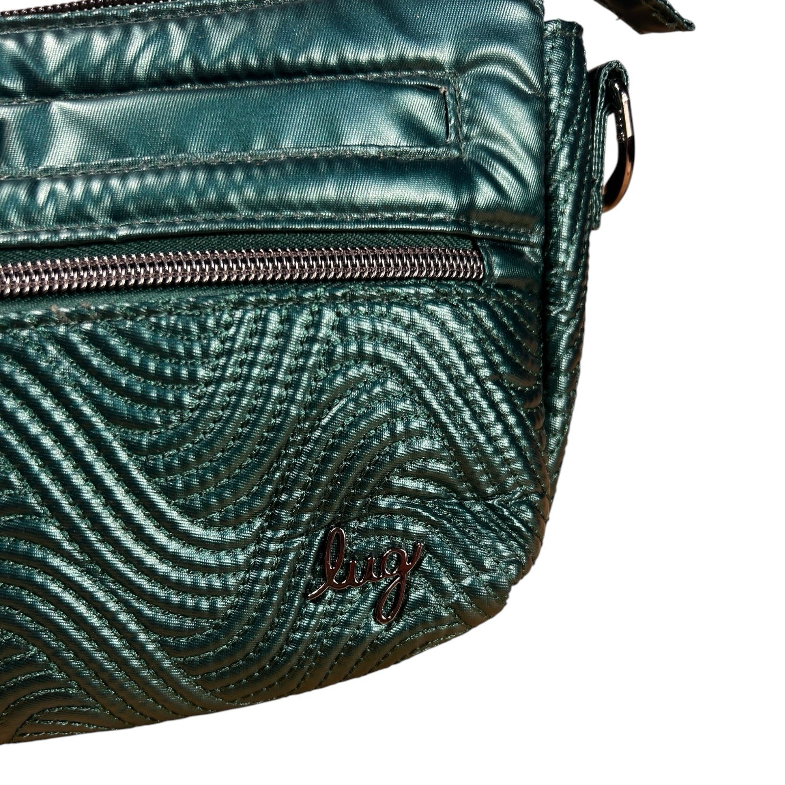 Lug Dash Crossbody Bag Metallic Teal Green Quilted Wave EUC