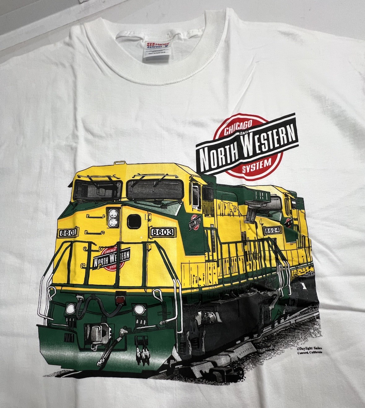 VTG Chicago & Northwestern Railway T-Shirt XL Haines Daylight Sales Railroad NOS