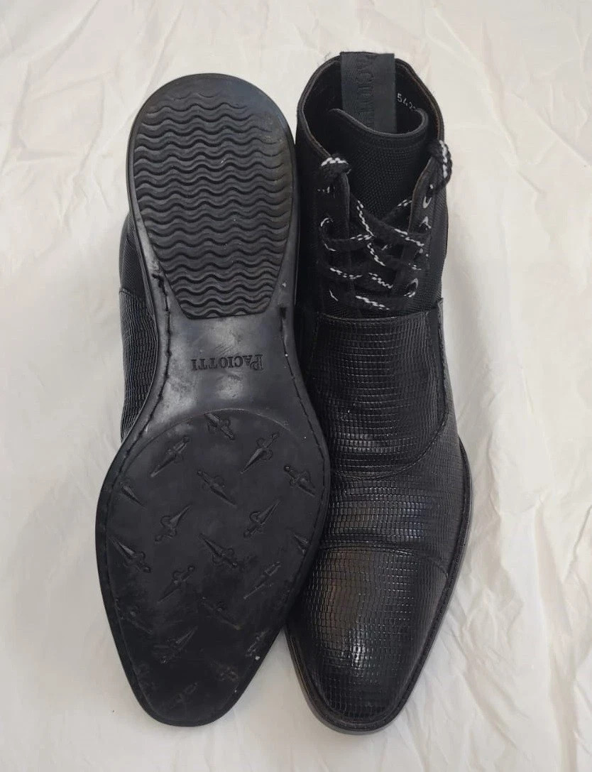Cesare Paciotti Men Black Lizard Embossed Leather High Top Boot Italy Size 7