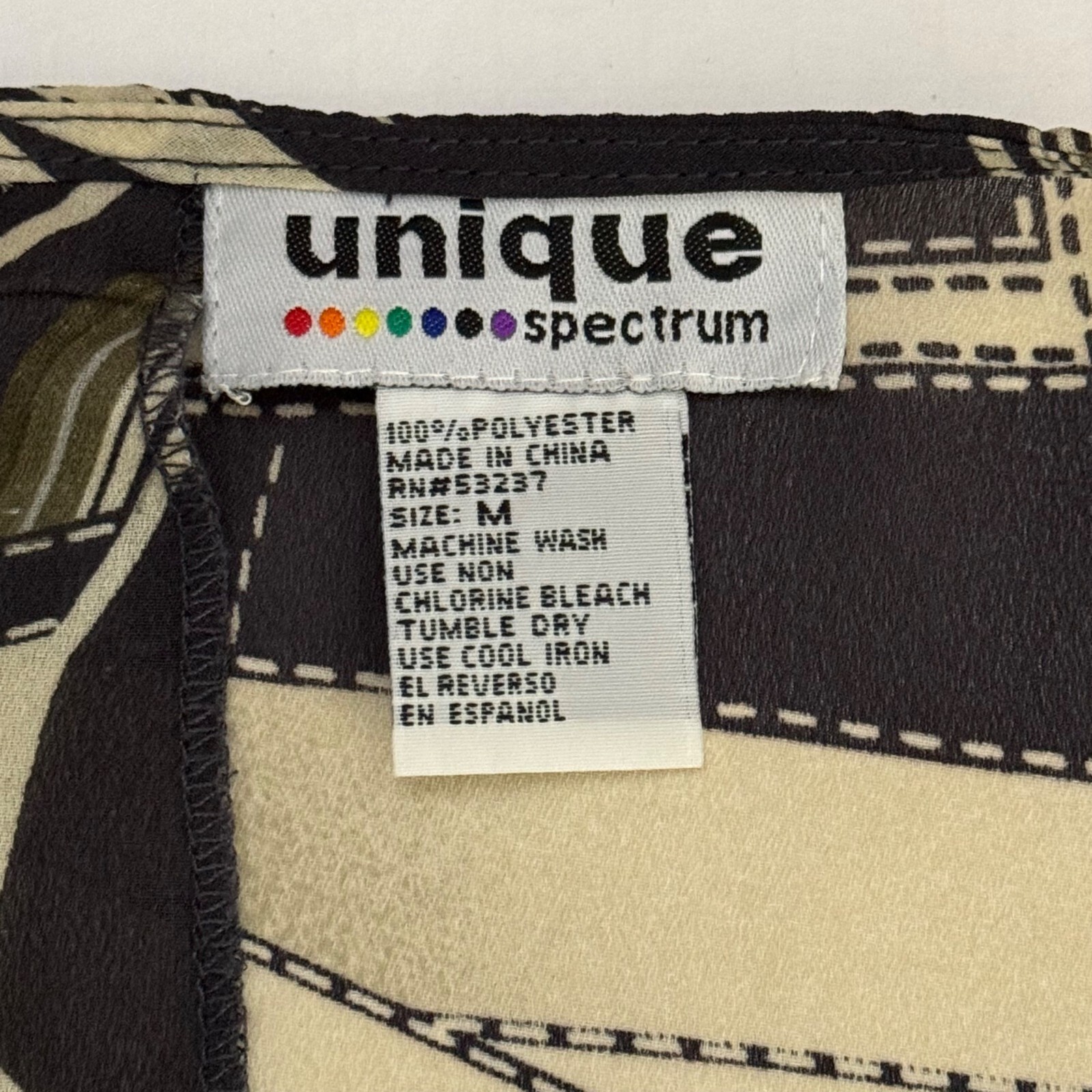 Unique Spectrum Semi Sheer Gray Beige Tunic Blouse Tie at Waist Women’s Med EUC