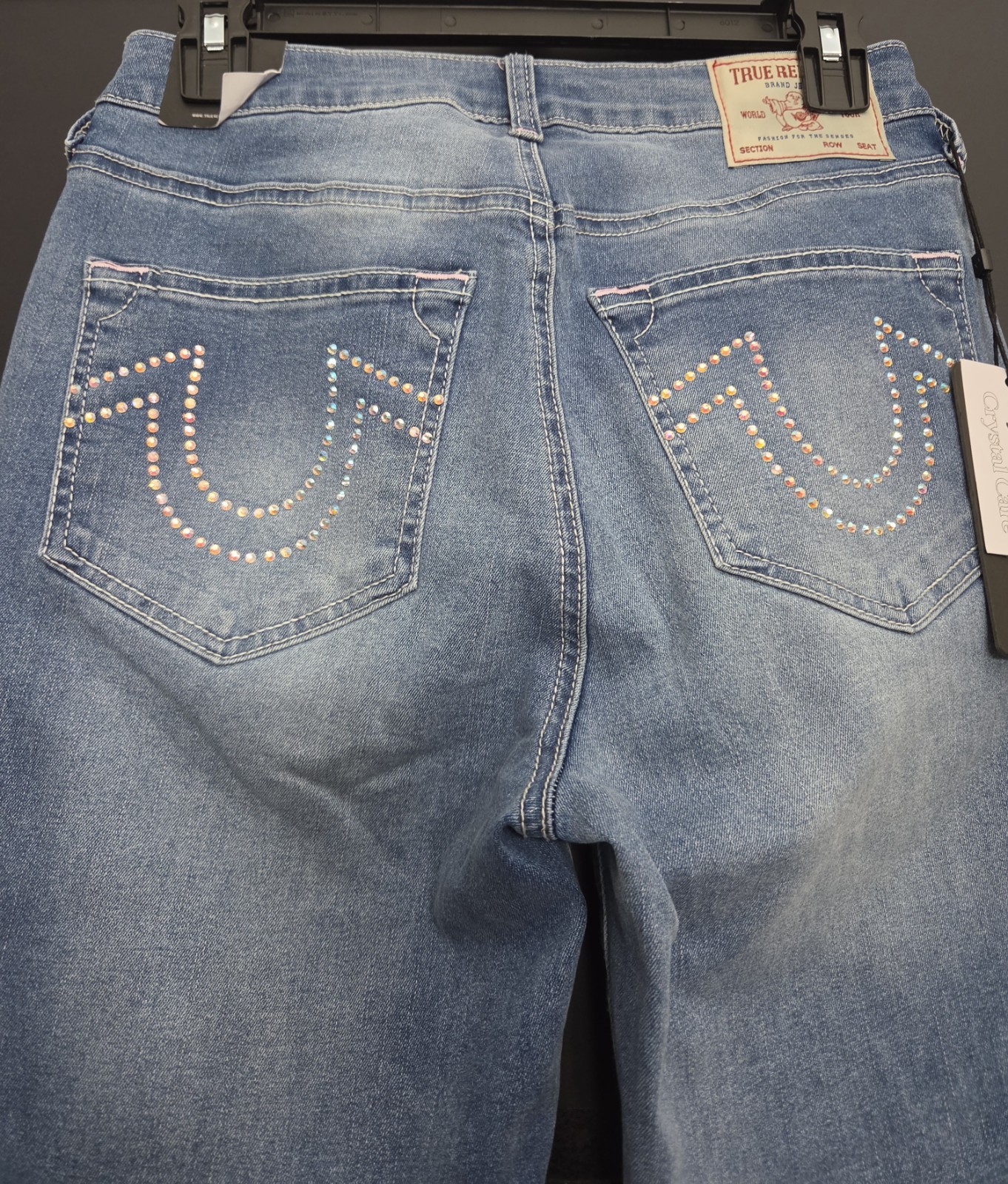 True Religion Crystal Care High Rise Skinny Light Wash Blue Studded Jeans 27